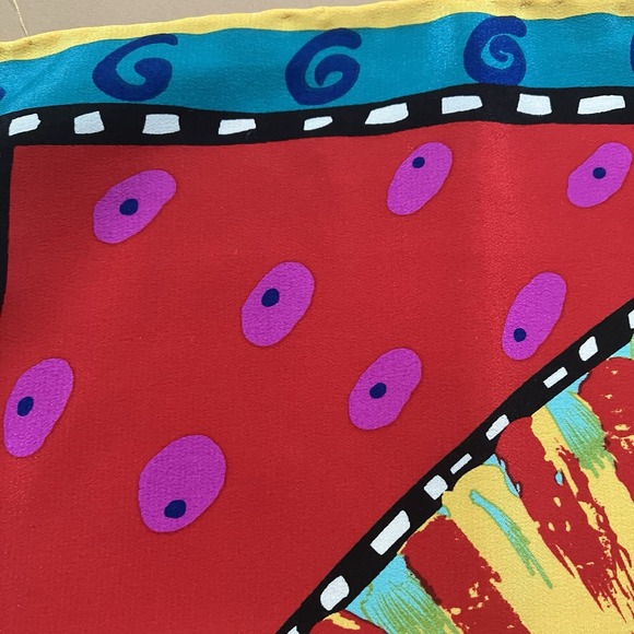 Vintage Laurel Burch Scarf Handkerchief‎ 1998 Koi Fish Square Colorful Bold Boho - Picture 5 of 5